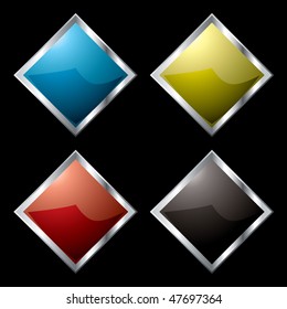 square metal diamond vector logo with light reflection and black background
