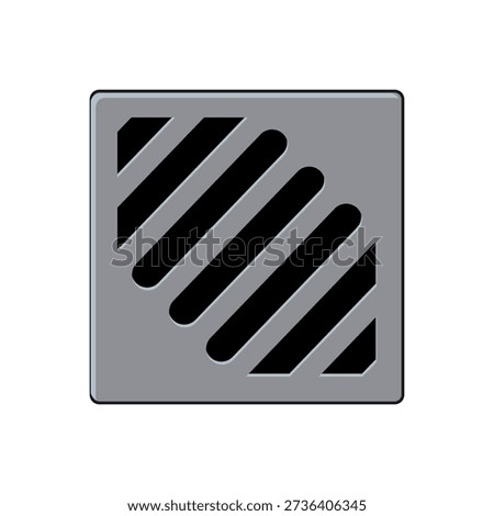 Square metal drain cover icon illustrating urban stormwater and wastewater infrastructure, street drainage, and public sanitation systems for city engineering and runoff management