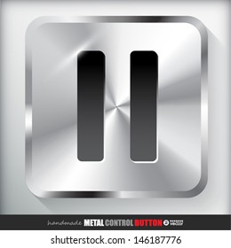 Square Metal Pause Button. Vector eps 10 Illustration. 