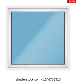 Square Metal plastic PVC window with one sash and opening casement. Outdoor view. Presentation of models and frame installation. White color. Sample Vector Illustration isolated on white background.