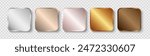 Square metal realistic frames, medals, stickers or icons. Silver, gold, bronze template.