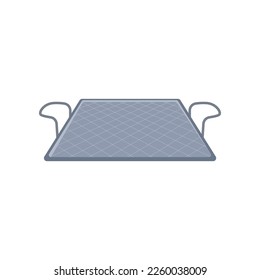Square metal tray for dish vector illustration. Cartoon drawing of kitchen, restaurant or cafeteria salver of square shape, empty plate in metal isolated on white background. Kitchenware concept