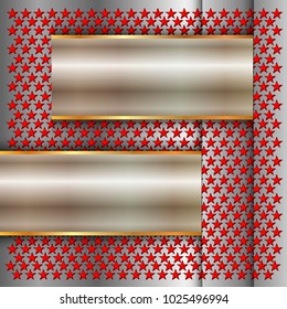 The square metallic background with two metallic banners