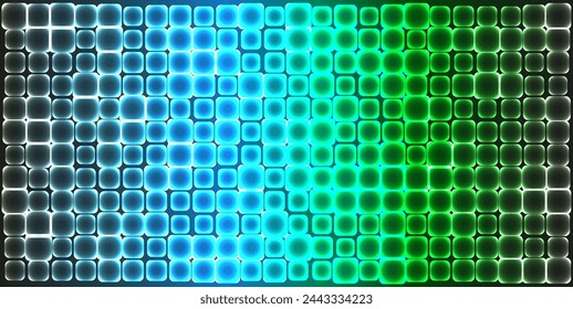 A square metamorphosis. Abstraction. Translucent glowing squares on a green-blue background. Vector EPS 10