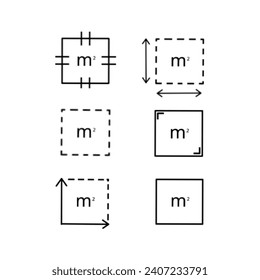 square meter icon with black lines. m2 sign. measuring land area symbols.