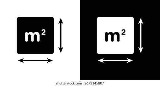 Colección del icono del metro cuadrado. Ilustración vectorial rellena en blanco y negro.
