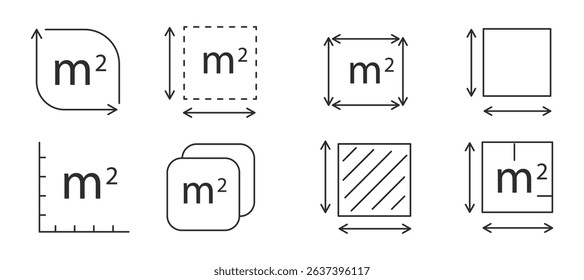 Square meter icon line quantity area, m2 measuring area sign symbol. Simple territory measurement. Flat area square meter.