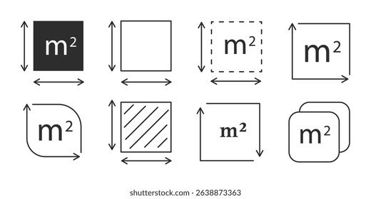 Square meter icon line quantity area, m2 measuring area sign symbol. Simple territory measurement. Flat area square meter.