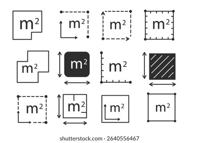 Square meter icon line quantity area, m2 measuring area sign symbol. Simple territory measurement. Flat area square meter.