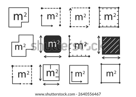 Square meter icon line quantity area, m2 measuring area sign symbol. Simple territory measurement. Flat area square meter.