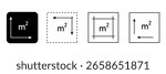 Square Meter icon. M2 sign. Flat area in square metres . Measuring land area icon. Place dimension pictogram. Vector outline illustration isolated on white background.