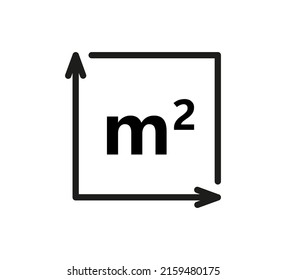 Square Meter icon. M2 sign. Flat area in square metres . Measuring land area icon. Place dimension pictogram. Vector outline illustration isolated on white background.