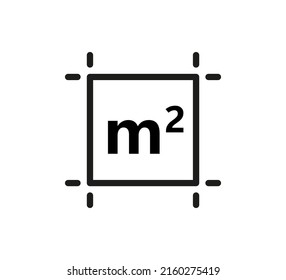 Square Meter icon. M2 sign. Flat area in square metres . Measuring land area icon. Place dimension pictogram. Vector outline illustration isolated on white background.