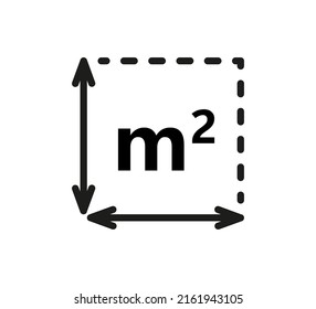 Square Meter icon. M2 sign. Flat area in square metres . Measuring land area icon. Place dimension pictogram. Vector outline illustration isolated on white background.