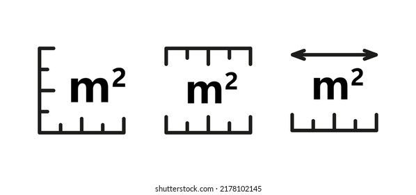 Icono de Cuadrado Medidor. Signo M2. Zona plana en metros cuadrados. Icono de medición de área terrestre. Colocar pictograma de dimensión. Ilustración del contorno vectorial aislada en fondo blanco.