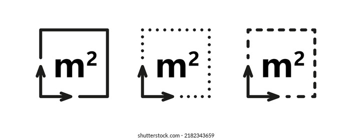 Square Meter icon. M2 sign. Flat area in square metres . Measuring land area icon. Place dimension pictogram. Vector outline illustration isolated on white background.