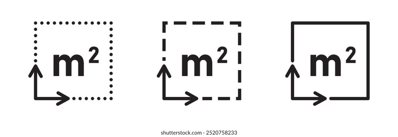 Ícone de medidor quadrado. Vetor de sinal M2 isolado em transparente. Área plana em metros quadrados.