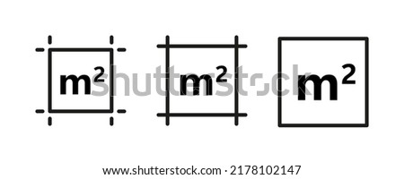 Square Meter icon. M2 sign. Flat area in square metres . Measuring land area icon. Place dimension pictogram. Vector outline illustration isolated on white background. Zdjęcia stock © 