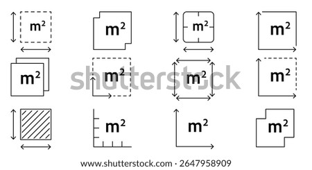 Square meter icon with M2 sign. Vector outline illustration of flat area measurement. Symbol for land size, house dimensions, real estate, or room square meters in linear style