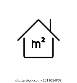 Ícone Medidor Quadrado. Colocar pictograma do outline da dimensão. Área plana em metros quadrados. Área da casa de medição. Sinal de linha M2. Ilustração vetorial isolada sobre fundo branco.