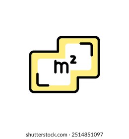 Square Meter icon. Place dimension color pictogram. Flat area in square meters. Measuring house area. M2 simple sign. Vector illustration isolated on white background.