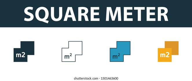Square Meter icon set. Four elements in diferent styles from real estate icons collection. Creative square meter icons filled, outline, colored and flat symbols.
