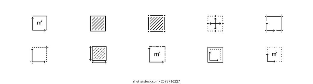 Square meter icon set. Measuring land area symbol. Vector illustration.