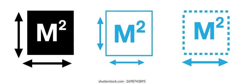Símbolo de ícone de Medidor Quadrado para modelos, web design e infográficos
