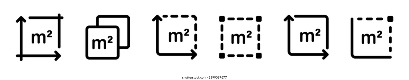 Square meter icons. M2 signs. Flat area in square metres . Land measuring sign. Square meter symbols.