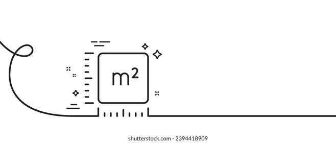 Square meter line icon. Continuous one line with curl. Room area dimension sign. Territory measurement symbol. Square meter single outline ribbon. Loop curve pattern. Vector