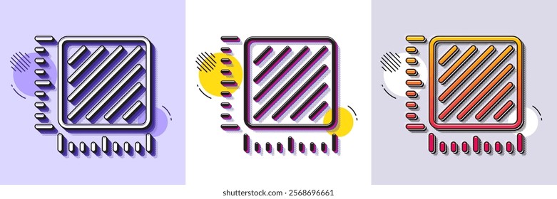 Square meter line icon. Halftone dotted pattern. Gradient icon with grain shadow. Room area dimension sign. Territory measurement symbol. Line square meter icon. Various designs. Vector