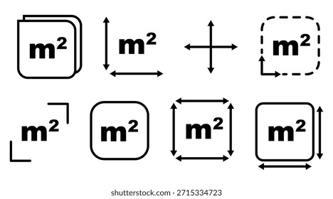 Icono de línea de metro cuadrado con símbolo M2 que representa la medición del área. Sencillo signo de medición de territorio o espacio. Área plana en metros cuadrados concepto. Limpie la Ilustración vectorial mínima aislada en el fondo blanco.