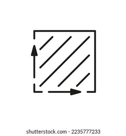 Square meter, size surface m2 icon. Measuring area dimension sign. Measure of place with length and width arrow. Quantity square metre of space. Vector illustration