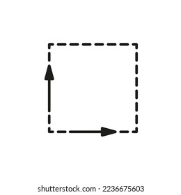 Square meter, size surface m2 icon. Measuring area dimension sign. Measure of place with length and width arrow. Quantity square metre of space. Vector illustration