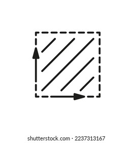 Square meter, size surface m2 icon. Measuring area dimension sign. Measure of place with length and width arrow. Quantity square metre of space. Vector illustration