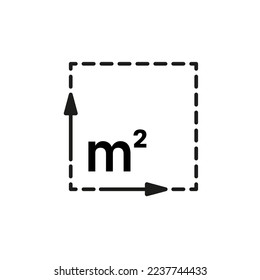 Square meter, size surface m2 icon. Measuring area dimension sign. Measure of place with length and width arrow. Quantity square metre of space. Vector