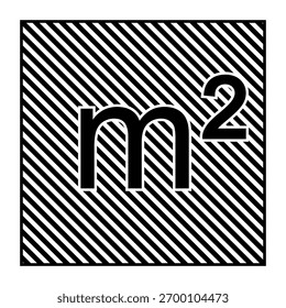 Símbolo del metro cuadrado en el fondo rayado, diseño blanco negro audaz