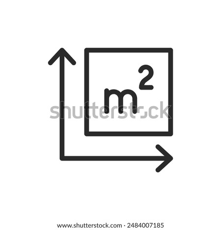 Square meters measurement, linear style icon. area calculation, real estate, or space dimensions. Editable stroke width.