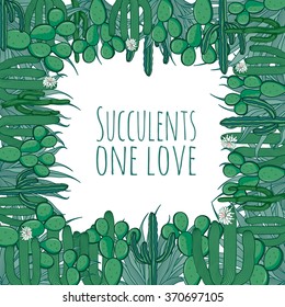 Square mexican succulent cactus frame with space for text. Vector illustration.