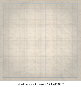 Square millimeter engineering grid paper on old paper background.    Vector illustration.