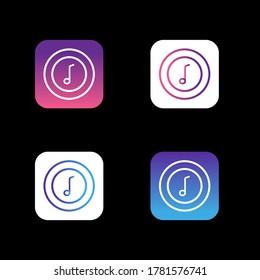 Square modern buttons with note icon on the multicolored backgrounds. Usable for logos, interfaces, different media, applications, websites