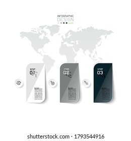 Square modern design has three steps for explaining about education,research,work of process,business and marketing planning by vector infographics.