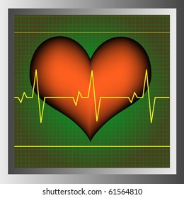square monitor with a red heart and cardiogram lines