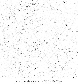 Square monochrome background of small noise, chaotic spots, fibers and grit. Overlay template. Vector illustration