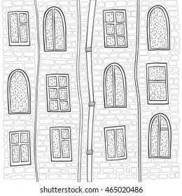 Square monochrome. Doodle Vector Monochrome Decorative stars reflection in many window. Coloring book anti stress for adult and older children. Coloring page.