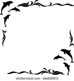 square monochrome frame with dolphins. vector