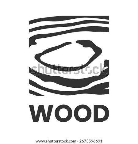 Square monochrome oak slab, hand drawn logo, cut of wood for carpentry workshop, loft product. Modern black minimalist icon, abstract texture. Isolated flat vector EPS10