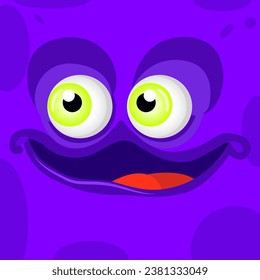 square monster head, funny purple face, emotions cartoon halloween monstrosity face. Funny monster face. Halloween card design with fantastic creature. Monster cover design for notebooks, planners