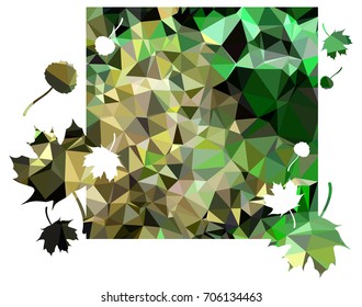 Square mosaic background with maple leaves silhouettes. Vector clip art.