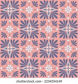 Square mosaic ceramic tile design purple pink color, ornate arabic moroccan pattern, vector illustration